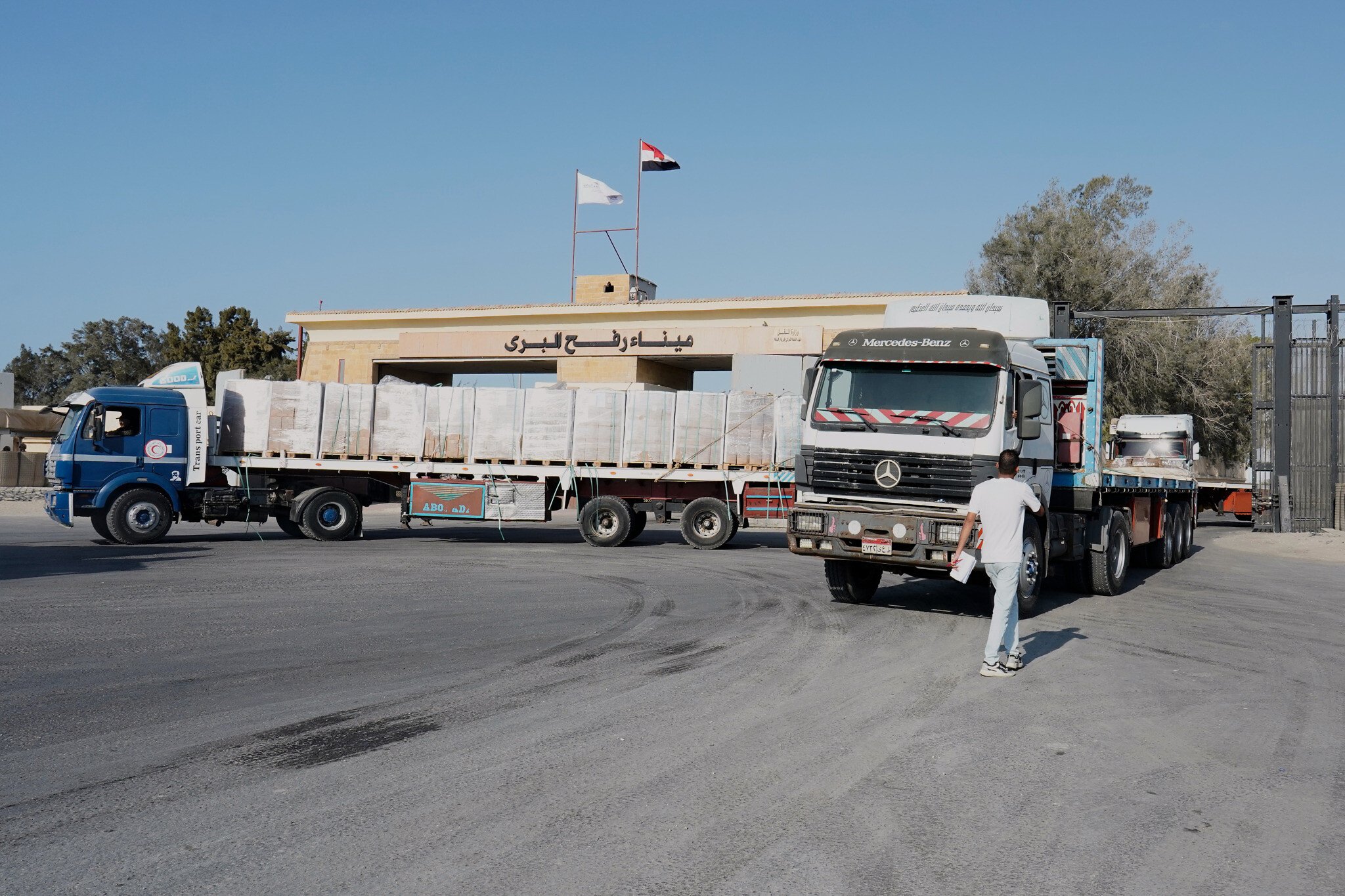 At the Rafah International Crossing, Trucks Delivering Relief for Gaza Wait for Days