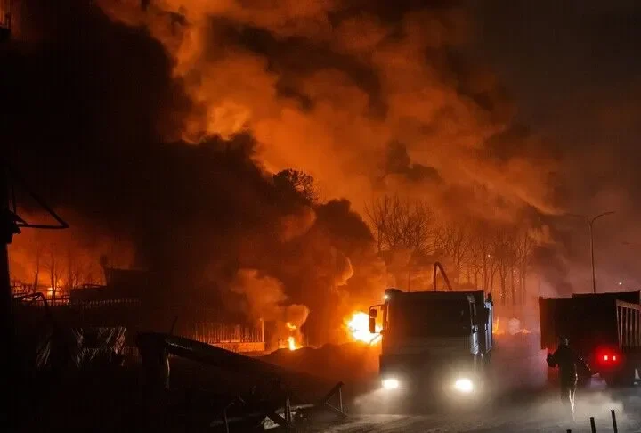 Following an Attack on a Significant Fuel Tank in Libya, Fire Breaks Out