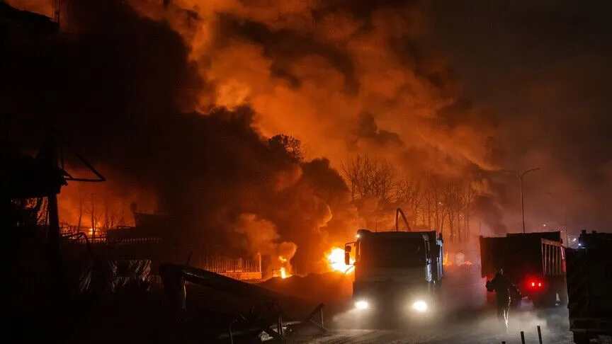 Following an Attack on a Significant Fuel Tank in Libya, Fire Breaks Out